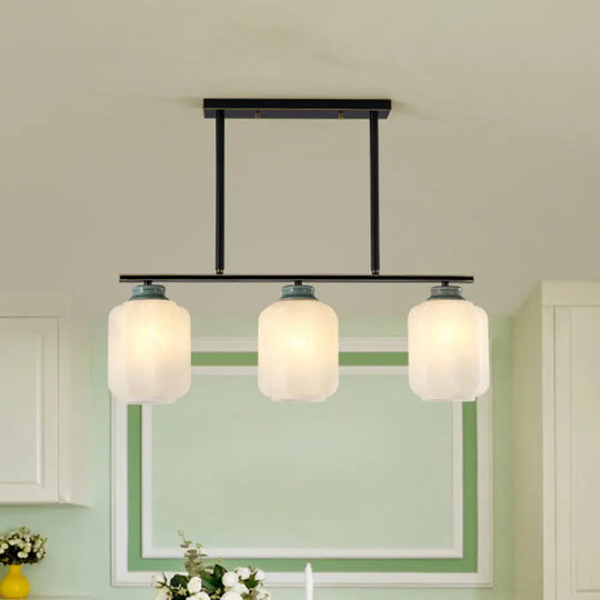 Black Cream Glass Pendant Lantern With Antique Suspension - 3 Bulb Island Lamp Light