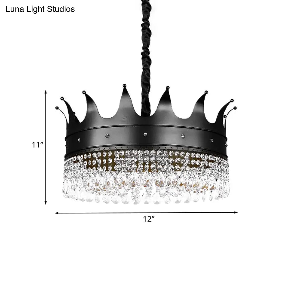 Black Crown Crystal Chandelier - Kids 4/5/6-Light Pendant Metal Shade Ceiling Hang Fixture