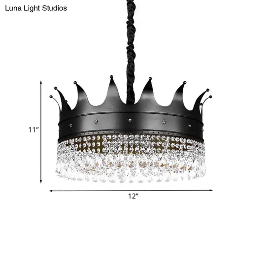 Black Crown Crystal Chandelier - Kids 4/5/6-Light Pendant Metal Shade Ceiling Hang Fixture