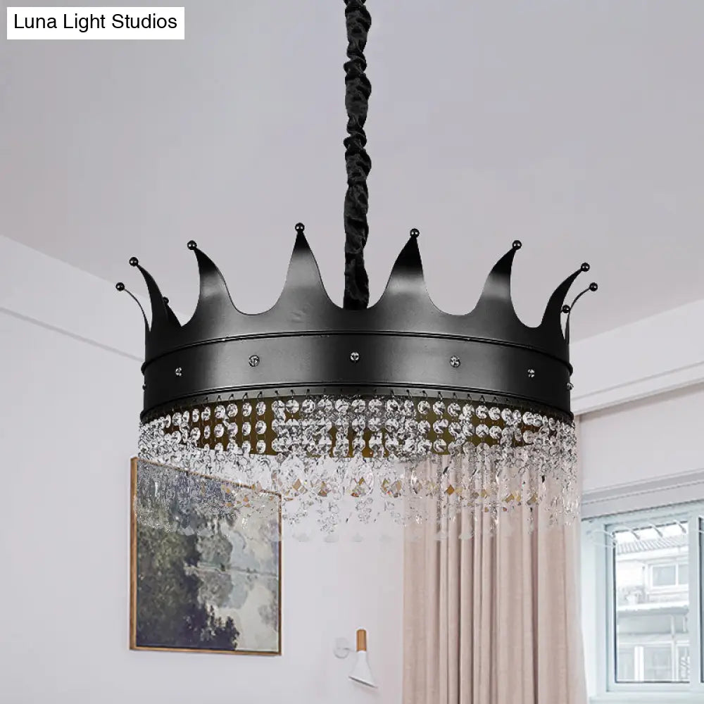 Black Crown Crystal Chandelier - Kids 4/5/6-Light Pendant Metal Shade Ceiling Hang Fixture