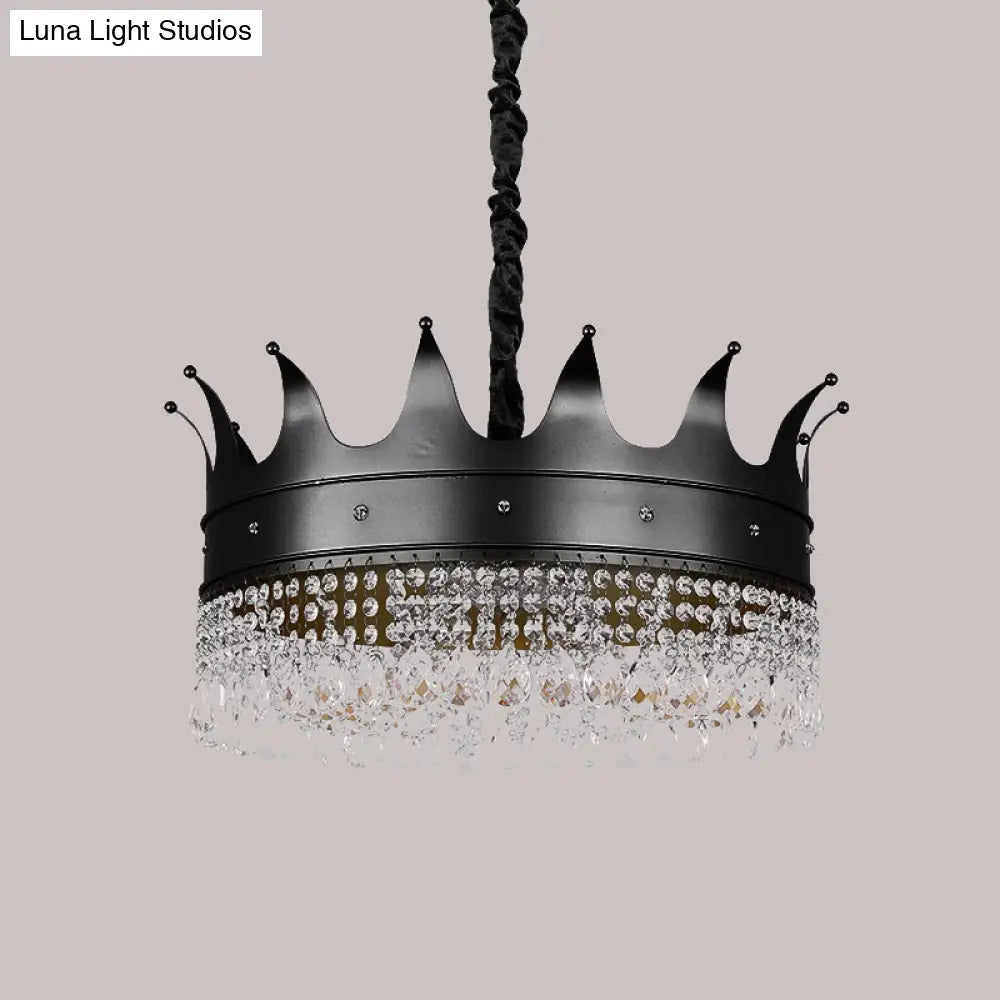 Black Crown Crystal Chandelier - Kids 4/5/6-Light Pendant Metal Shade Ceiling Hang Fixture