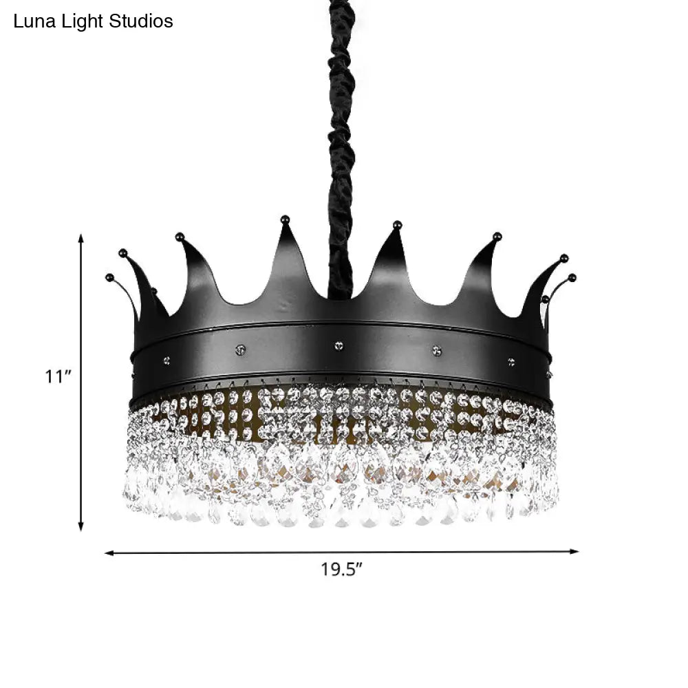 Black Crown Crystal Chandelier - Kids 4/5/6-Light Pendant Metal Shade Ceiling Hang Fixture