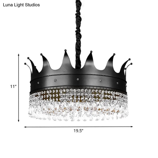 Black Crown Crystal Chandelier - Kids 4/5/6-Light Pendant Metal Shade Ceiling Hang Fixture