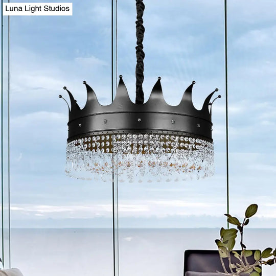 Black Crown Crystal Chandelier - Kids 4/5/6-Light Pendant Metal Shade Ceiling Hang Fixture