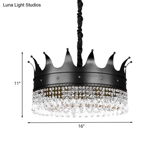 Black Crown Crystal Chandelier - Kids 4/5/6-Light Pendant Metal Shade Ceiling Hang Fixture