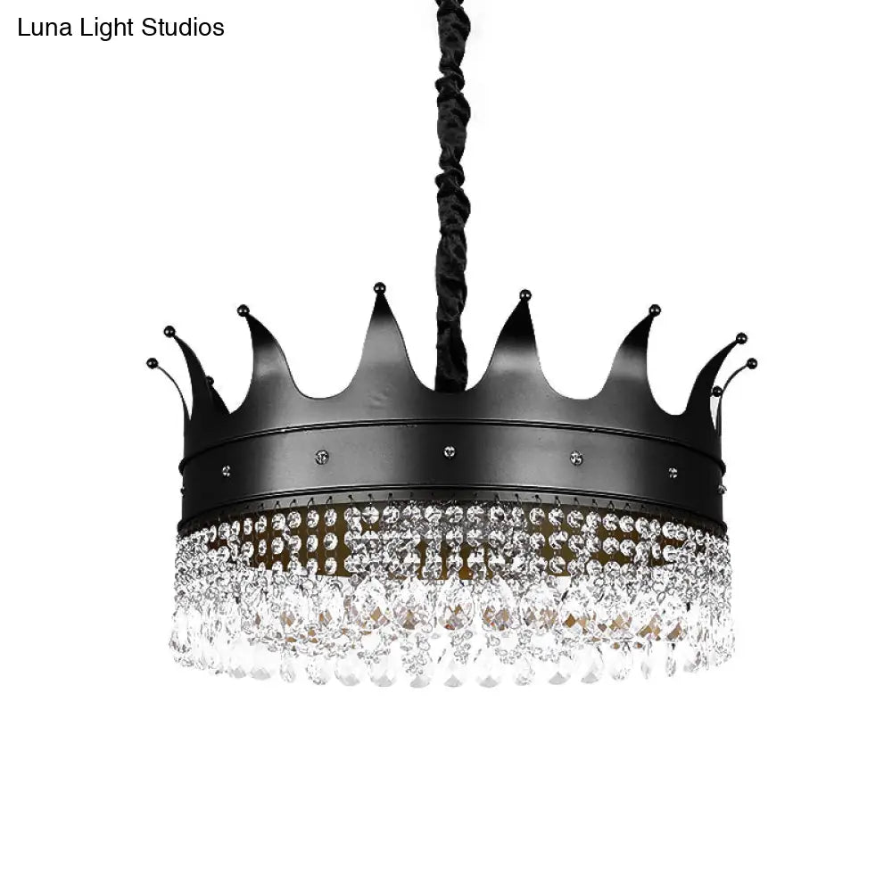 Black Crown Crystal Chandelier - Kids 4/5/6-Light Pendant Metal Shade Ceiling Hang Fixture