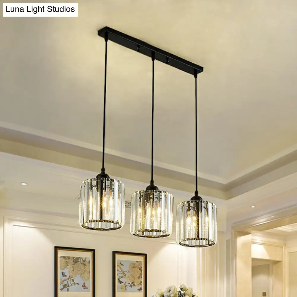 Black Crystal Block 3-Head Pendant Light - Modern Multi-Light Fixture For Dining Room Ceiling