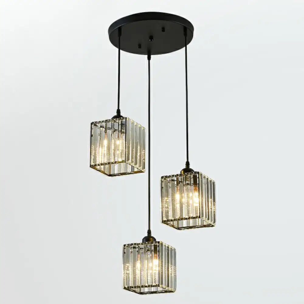 Black Crystal Block 3-Head Pendant Light - Modern Multi-Light Fixture For Dining Room Ceiling /