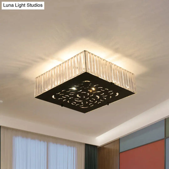 Black Crystal Block Ceiling Mounted Fixture - Simple & Elegant Flush Lighting For Bedroom / Square