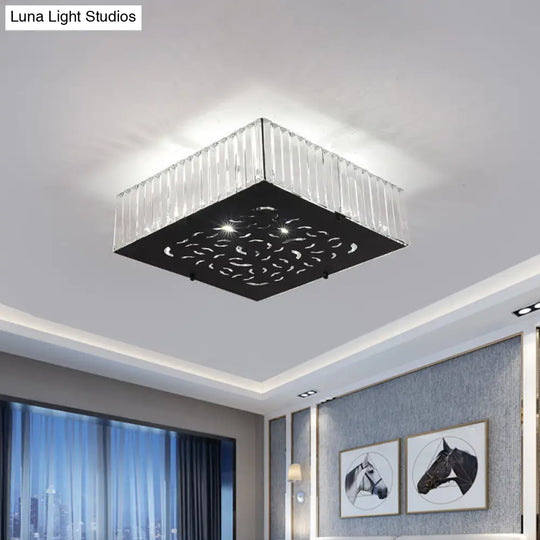 Black Crystal Block Ceiling Mounted Fixture - Simple & Elegant Flush Lighting For Bedroom