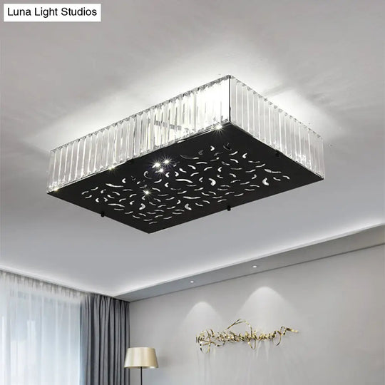Black Crystal Block Ceiling Mounted Fixture - Simple & Elegant Flush Lighting For Bedroom /