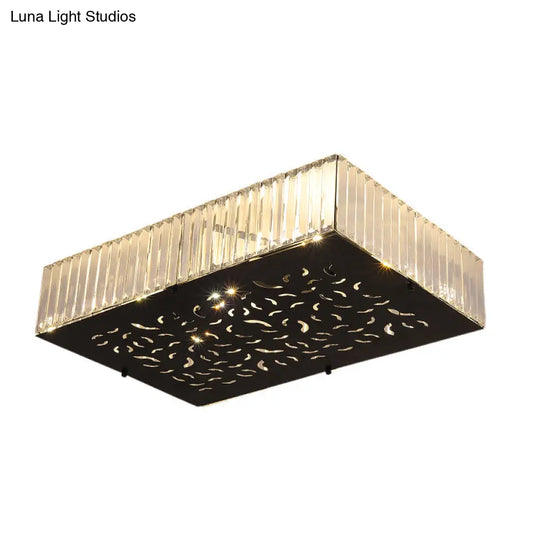 Black Crystal Block Ceiling Mounted Fixture - Simple & Elegant Flush Lighting For Bedroom