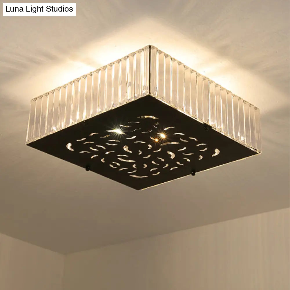 Black Crystal Block Ceiling Mounted Fixture - Simple & Elegant Flush Lighting For Bedroom