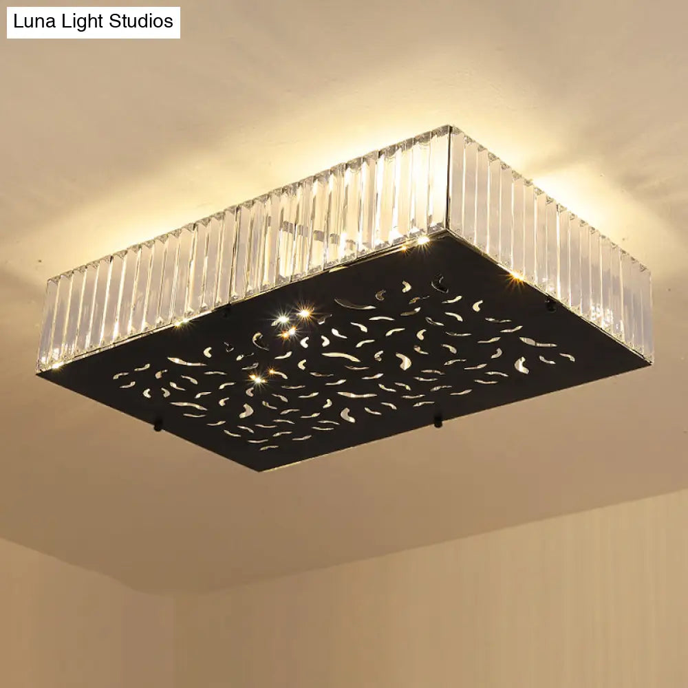 Black Crystal Block Ceiling Mounted Fixture - Simple & Elegant Flush Lighting For Bedroom