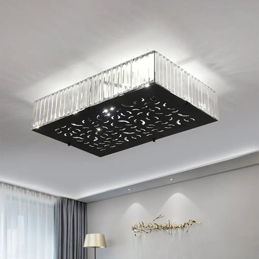 Black Crystal Block Ceiling Mounted Fixture - Simple & Elegant Flush Lighting For Bedroom /