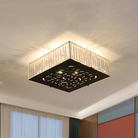 Black Crystal Block Ceiling Mounted Fixture - Simple & Elegant Flush Lighting For Bedroom / Square