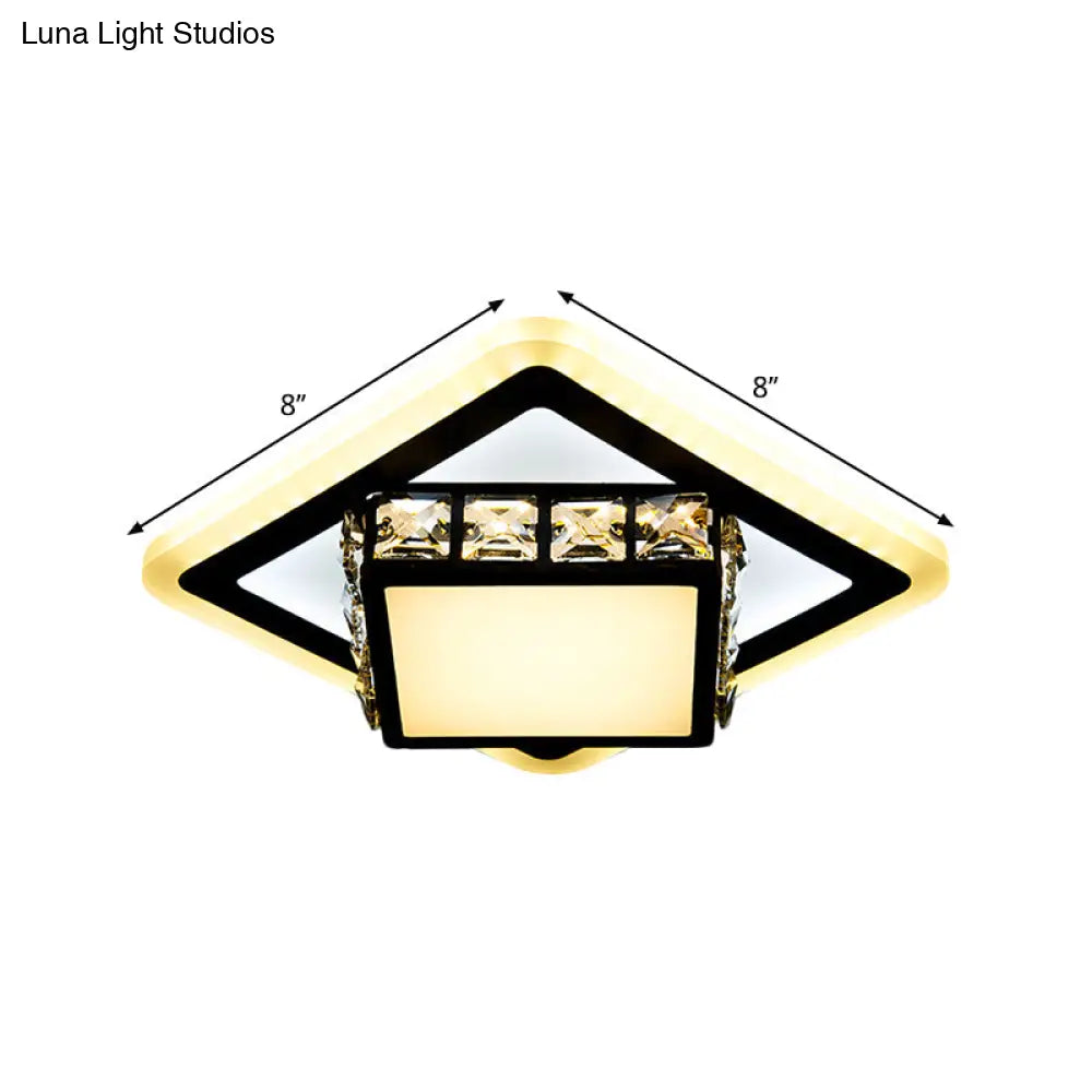 Black Crystal Block Led Flush Mount Ceiling Light For Doorway - Round/Square Simplicity