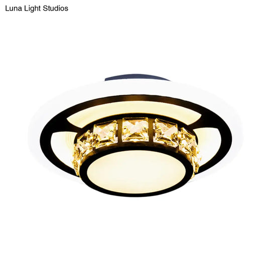 Black Crystal Block Led Flush Mount Ceiling Light For Doorway - Round/Square Simplicity