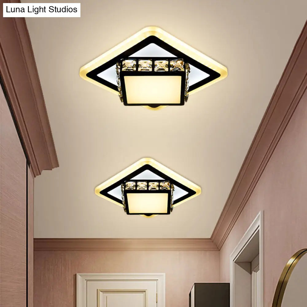 Black Crystal Block Led Flush Mount Ceiling Light For Doorway - Round/Square Simplicity / Square