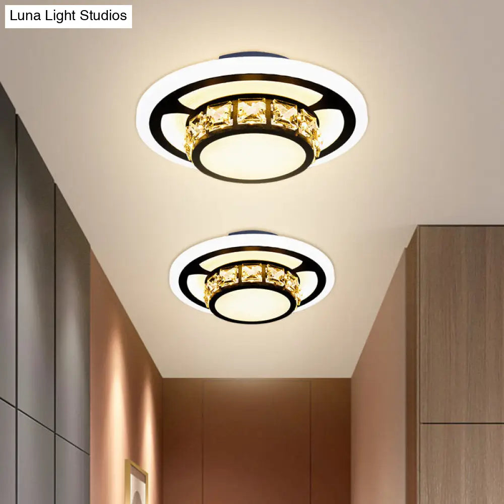 Black Crystal Block Led Flush Mount Ceiling Light For Doorway - Round/Square Simplicity