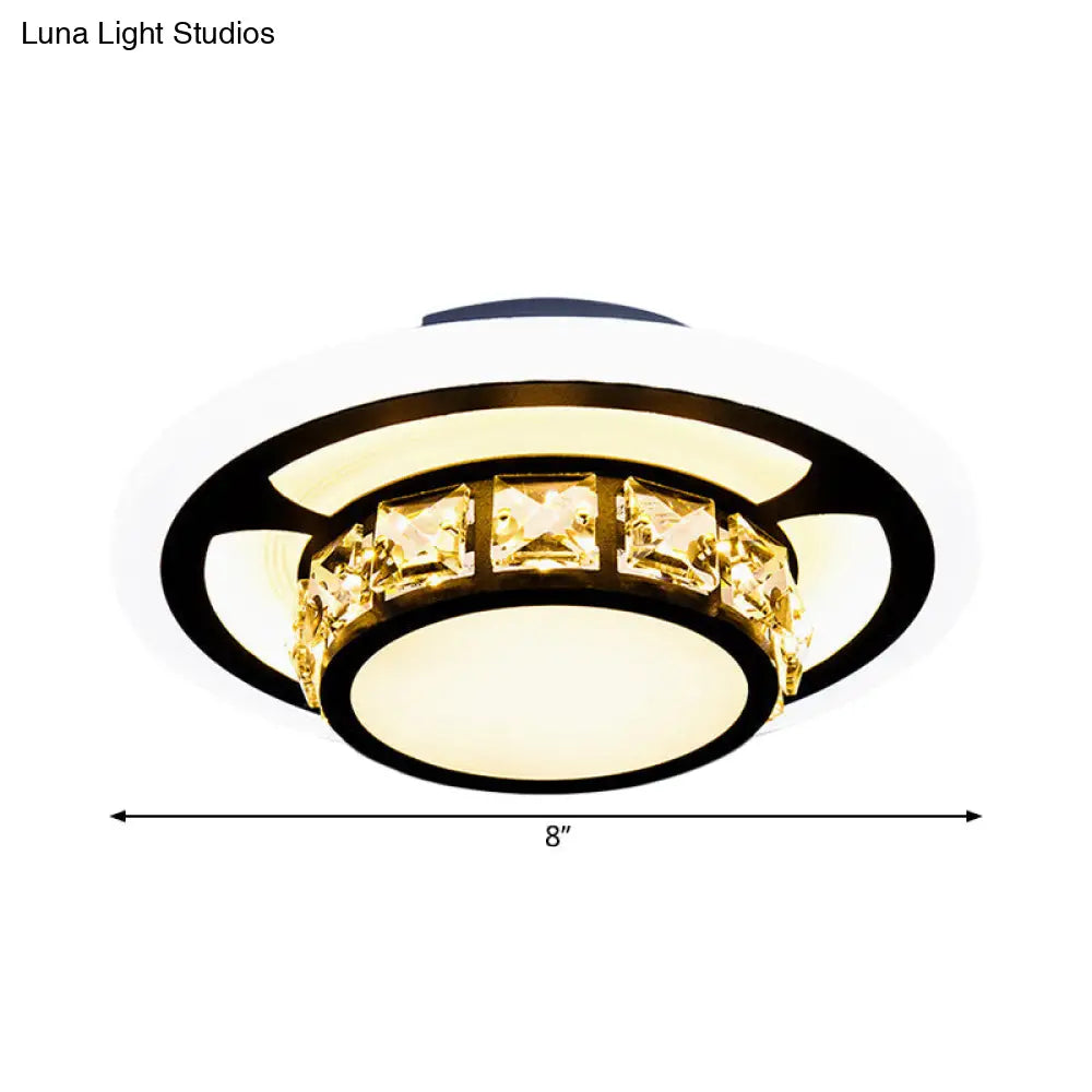 Black Crystal Block Led Flush Mount Ceiling Light For Doorway - Round/Square Simplicity