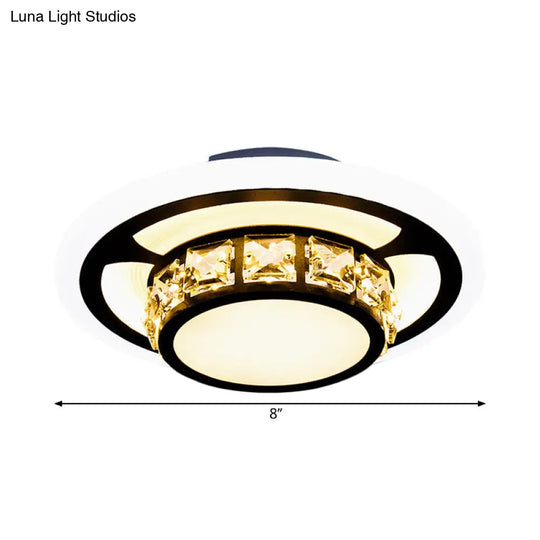 Black Crystal Block Led Flush Mount Ceiling Light For Doorway - Round/Square Simplicity