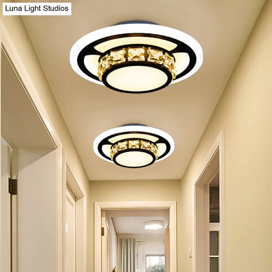 Black Crystal Block Led Flush Mount Ceiling Light For Doorway - Round/Square Simplicity / Round