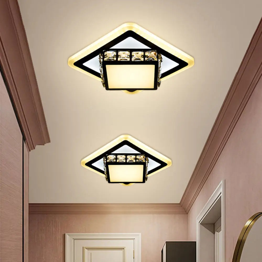 Black Crystal Block Led Flush Mount Ceiling Light For Doorway - Round/Square Simplicity / Square
