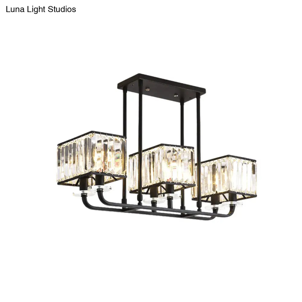 Black Crystal Block Semi Flush Mount Lighting With Minimalist Design - 6/8 Heads