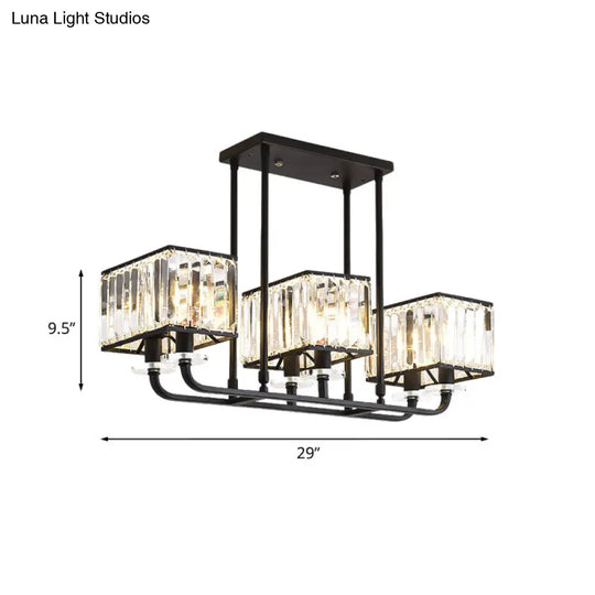 Black Crystal Block Semi Flush Mount Lighting With Minimalist Design - 6/8 Heads