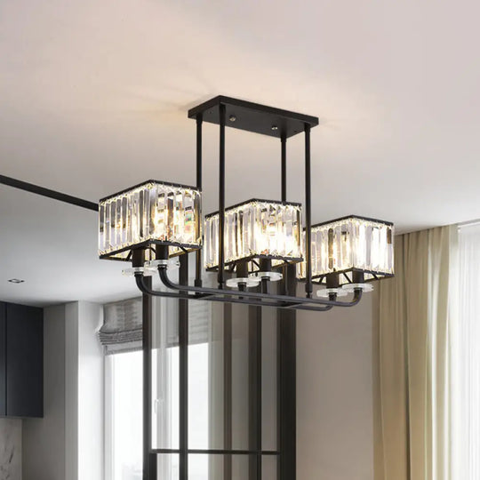 Black Crystal Block Semi Flush Mount Lighting With Minimalist Design - 6/8 Heads 6 /