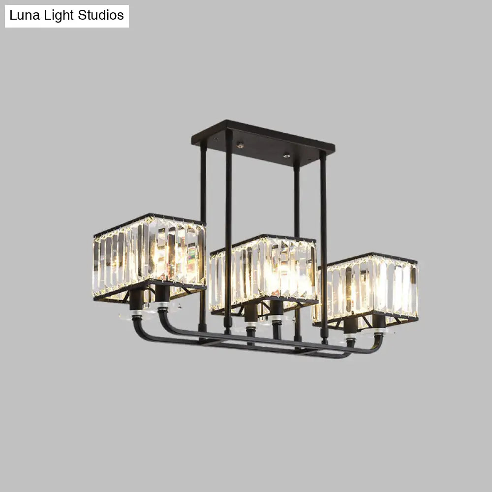 Black Crystal Block Semi Flush Mount Lighting With Minimalist Design - 6/8 Heads