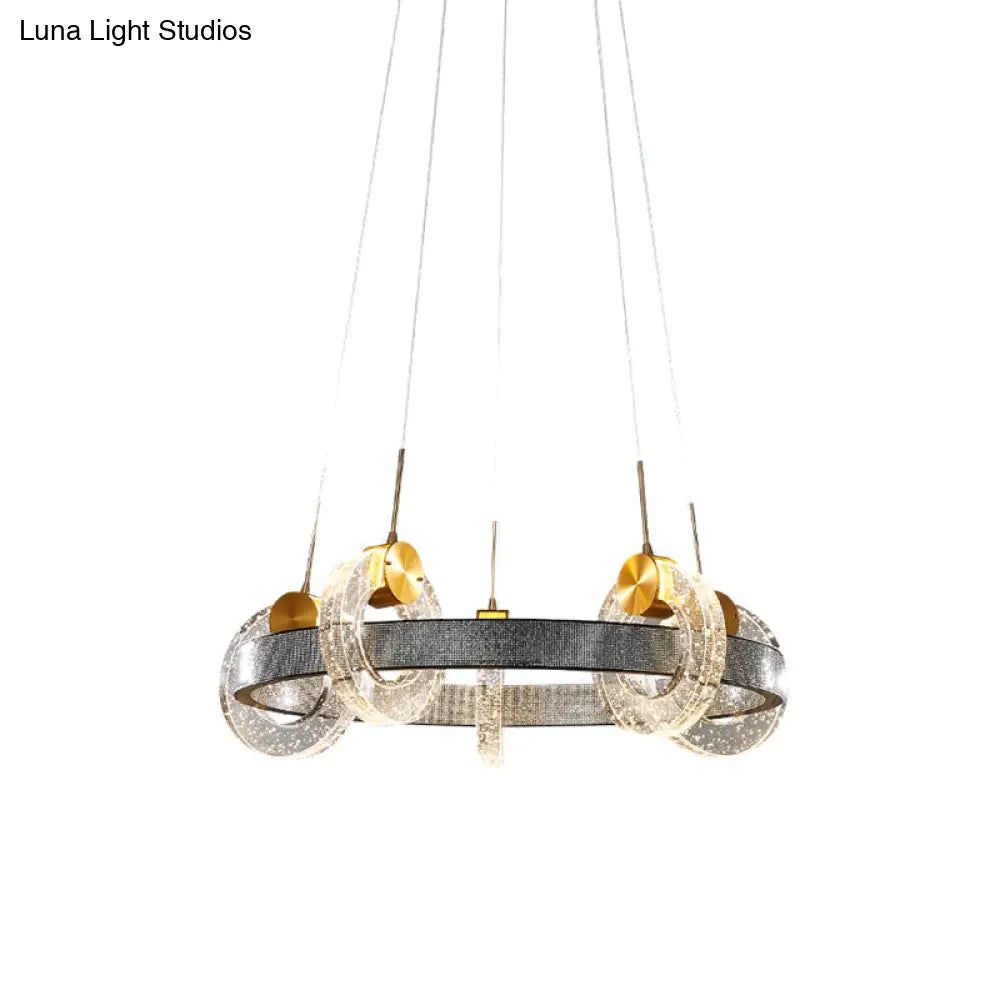 Black Crystal Chandelier - Luxurious Multi Ring Suspension Light With 5 Heads