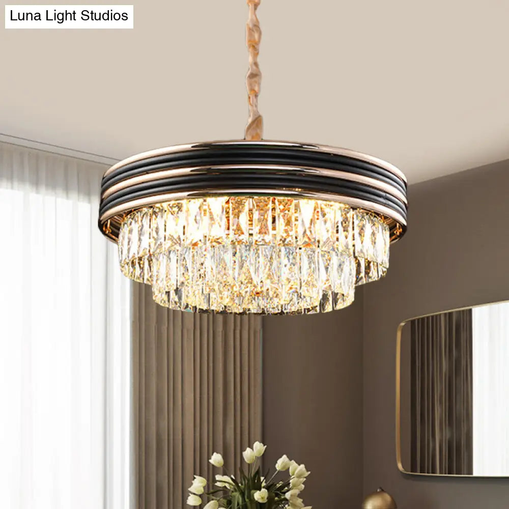 Black Crystal Chandelier Pendant - Modern 9/11-Head Drop Lamp For Table 18’/21.5’ W