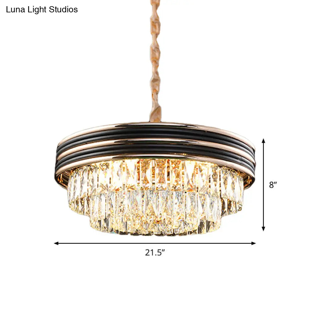 Black Modern Crystal Chandelier Pendant - 18/21.5 Width 9/11-Head And Drop Lamp Ideal For Table