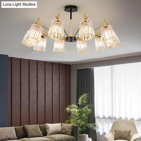 Black Crystal Cylinder Ceiling Lamp Contemporary Chandelier Light (6/8/10 Heads) Wide Range Of Sizes