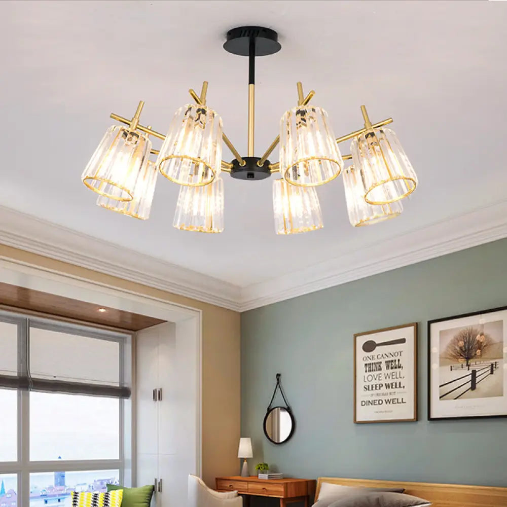 Black Crystal Cylinder Ceiling Lamp Contemporary Chandelier Light (6/8/10 Heads) Wide Range Of Sizes