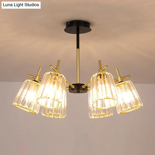 Black Crystal Cylinder Ceiling Lamp Contemporary Chandelier Light (6/8/10 Heads) Wide Range Of Sizes