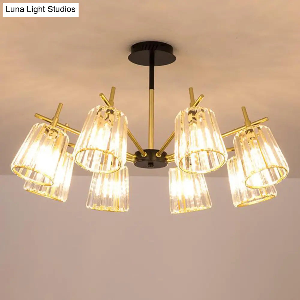 Black Crystal Cylinder Ceiling Lamp Contemporary Chandelier Light (6/8/10 Heads) Wide Range Of Sizes