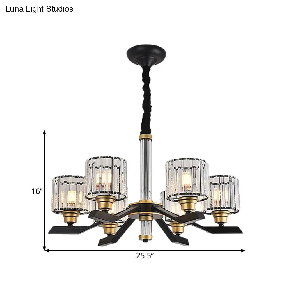 Black Crystal Cylinder Pendant Chandelier With 6/8 Bulbs For Living Room Ceiling – Simple Stylish