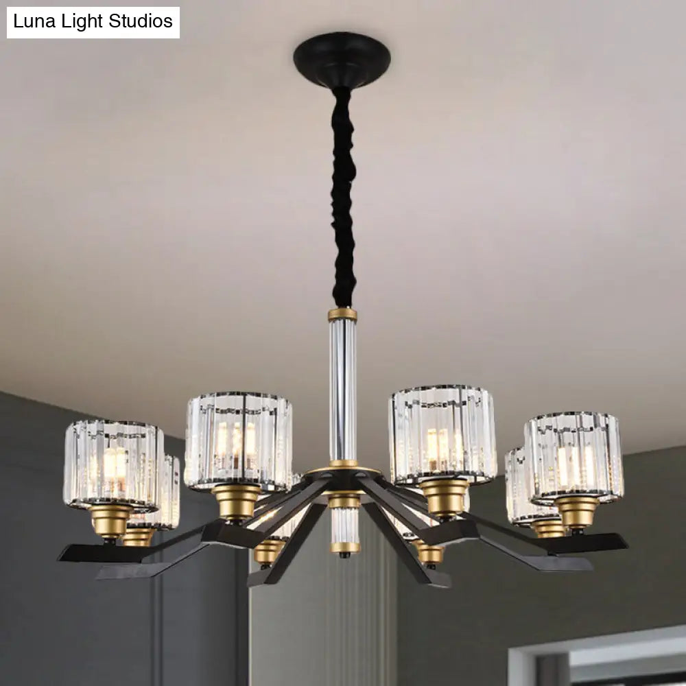 Modern Clear Crystal Pendant Chandelier With 6/8 Bulbs - Sleek Black Finish For Living Room Ceiling