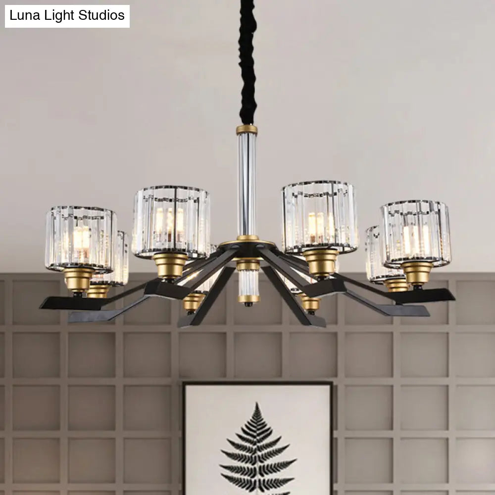 Modern Clear Crystal Pendant Chandelier With 6/8 Bulbs - Sleek Black Finish For Living Room Ceiling