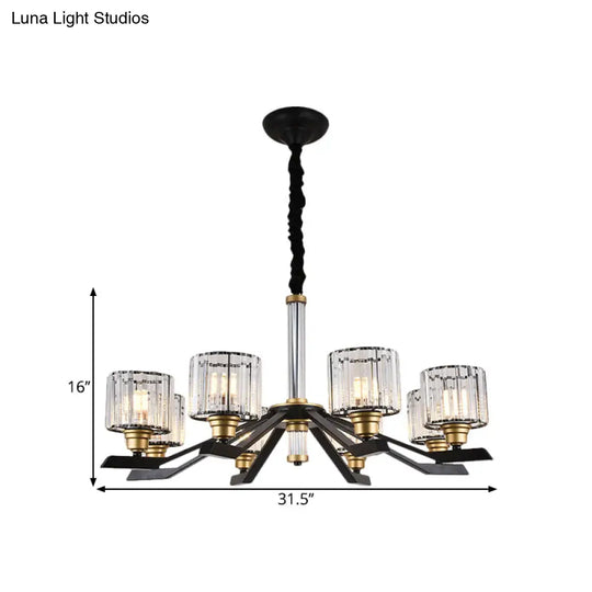 Modern Clear Crystal Pendant Chandelier With 6/8 Bulbs - Sleek Black Finish For Living Room Ceiling