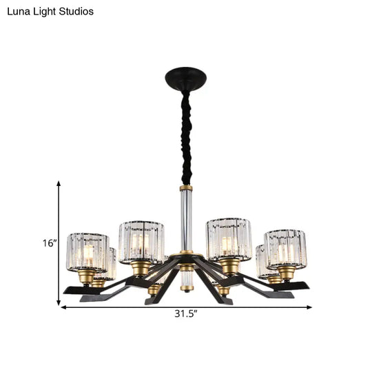 Black Crystal Cylinder Pendant Chandelier With 6/8 Bulbs For Living Room Ceiling – Simple Stylish