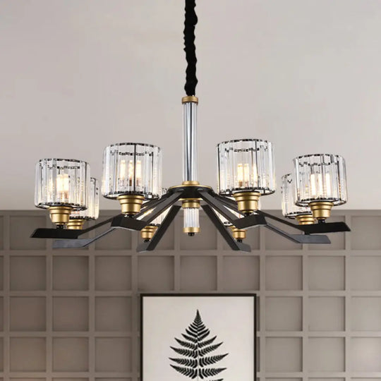 Black Crystal Cylinder Pendant Chandelier With 6/8 Bulbs For Living Room Ceiling – Simple Stylish