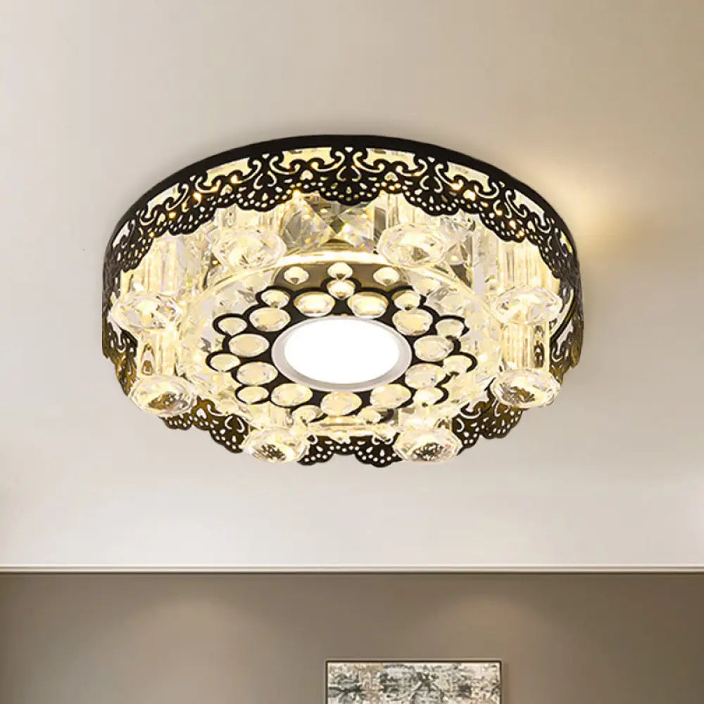 Black Crystal Floral - Trim Led Close - To - Ceiling Lamp - Contemporary Square/Round Design / Round