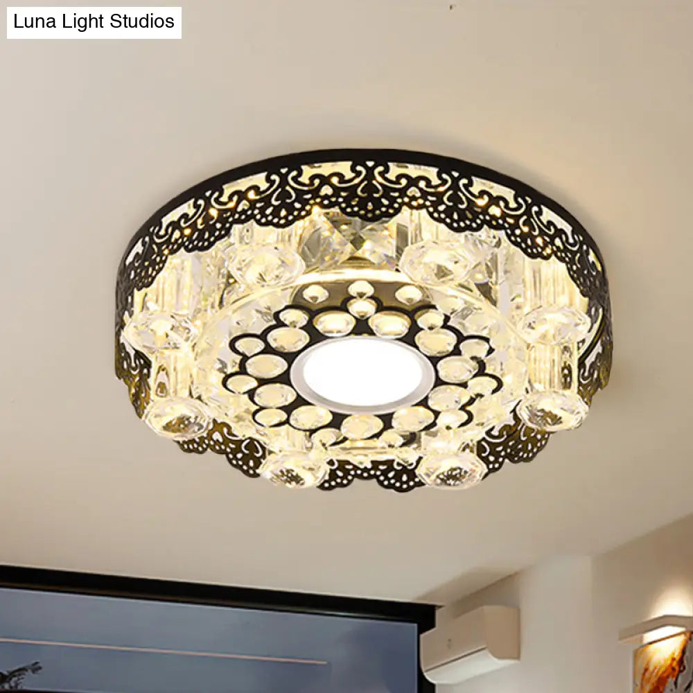 Black Crystal Floral - Trim Led Close - To - Ceiling Lamp - Contemporary Square/Round Design