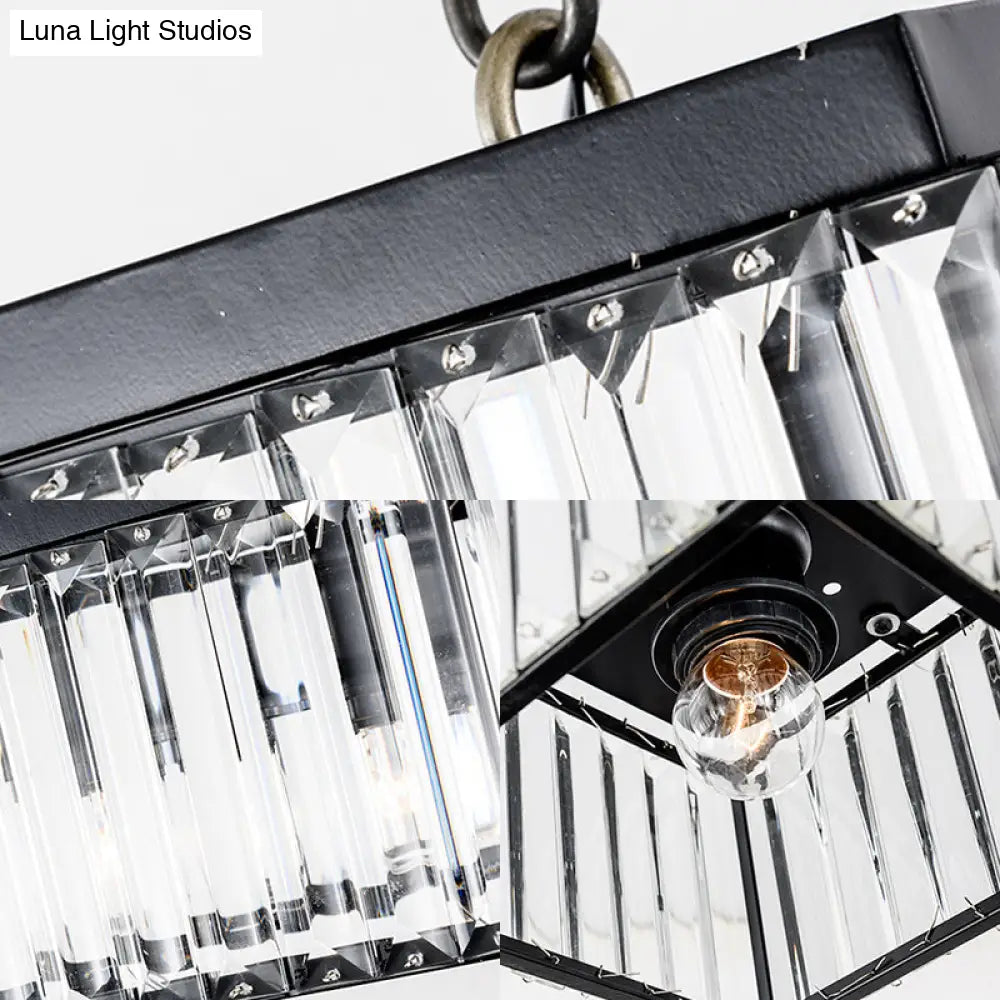 Black Crystal Flush Mount Ceiling Light - Modern Rectangular Design