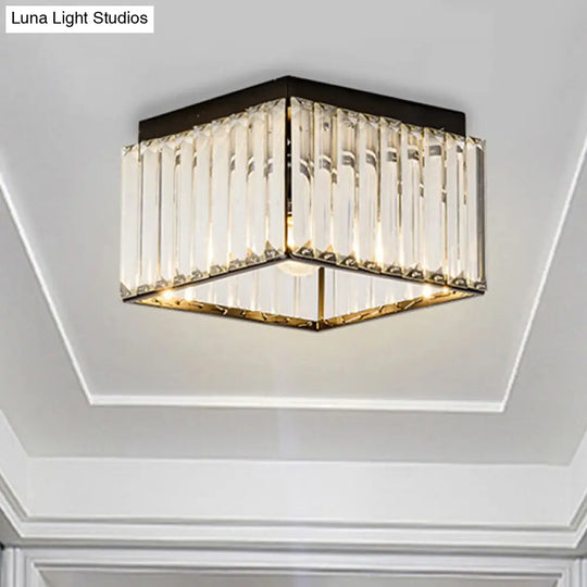 Black Crystal Flush Mount Ceiling Light - Modern Rectangular Design