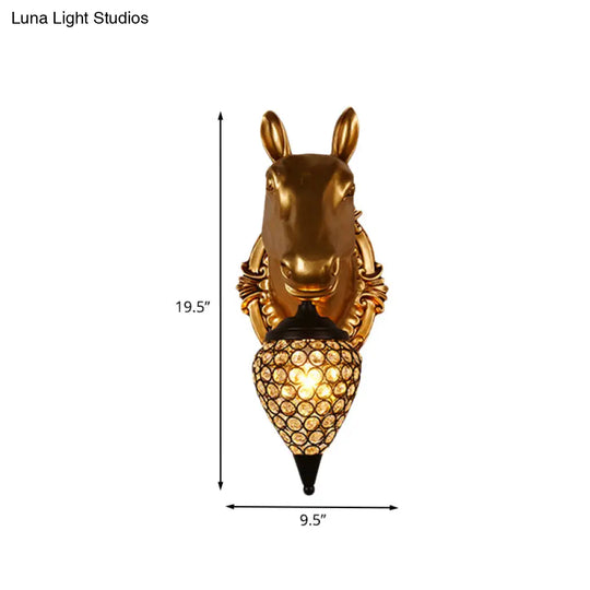 Black Crystal Metal Animal Wall Sconce With Hollow Cone Shade
